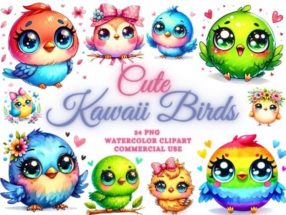 24 Cute Watercolor Kawaii Birds Clipart: A Designer's Guide