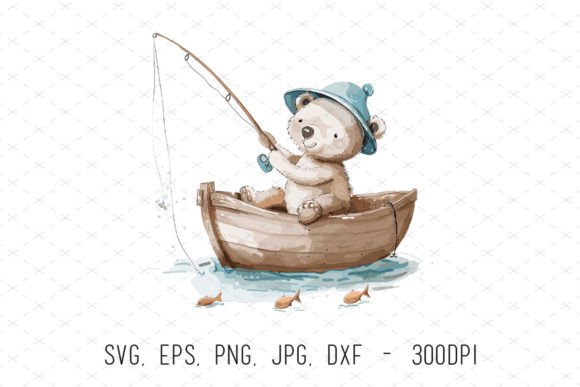Adorable Angling: The Cute Fishing Bear Illustration