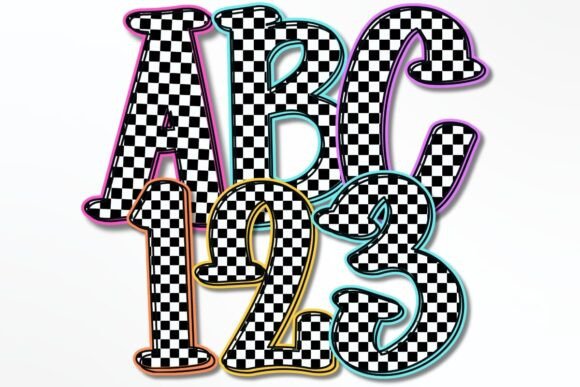 Bright Checkered Doodle Alphabet PNG: A Playful Design Asset