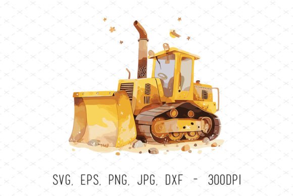 Bulldozer Watercolor Baby Shower Png Svg for Creative Projects
