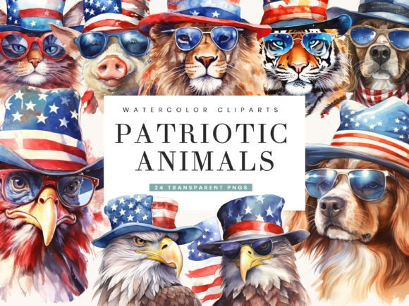 Charming 4th of July Patriotic Animals Clipart for Festive Designs