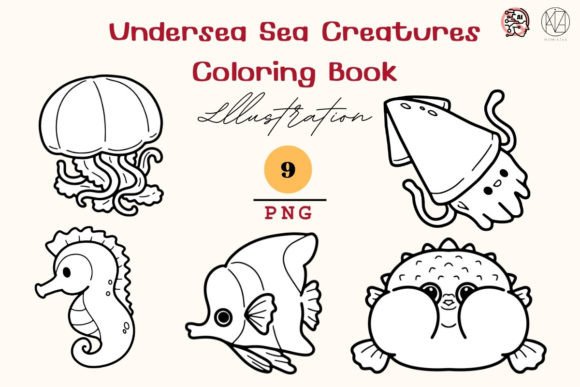Dive into Creativity: Undersea Sea Creatures Coloring (9 PNG)