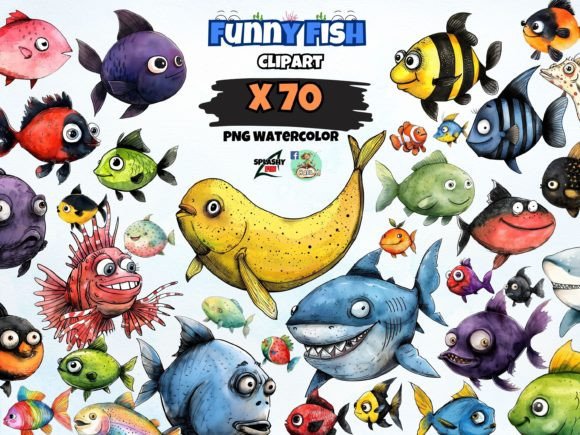 Diving into Whimsy: The Watercolor Funny Fish Clipart PNG Bundle