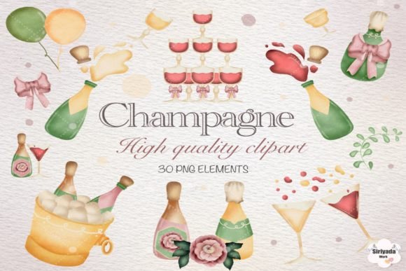 Elevate Your Projects with Watercolor Champagne Clipart