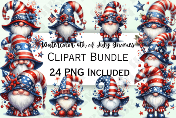 Festive Design Charm: Watercolor 4th of July Gnomes Clipart