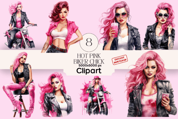 Hot Pink Biker Chick Clipart: Unleash Your Inner Rebel