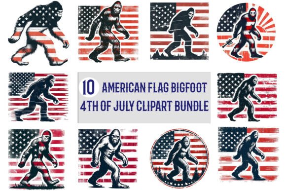 USA Flag Bigfoot 4th of July PNG Clipart: Bold Festive Graphics