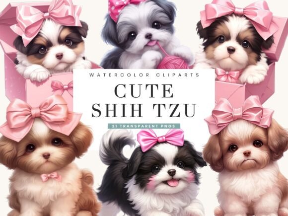 Watercolor Cute Shih Tzu Clipart Bundle: A Designer’s Fluffy Secret Weapon