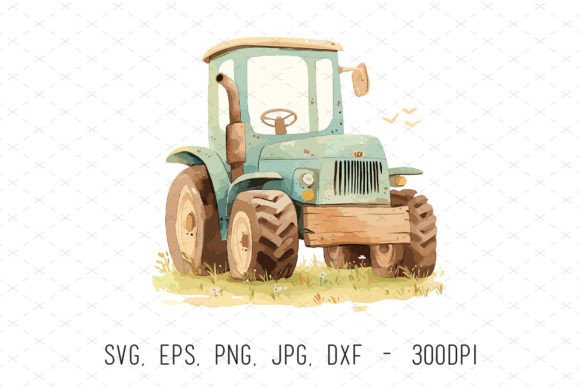 Watercolor Farm Tractor Kids Clipart: A Creative Asset