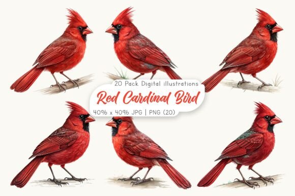 Watercolor Red Cardinal Bird Clipart for Creative Projects