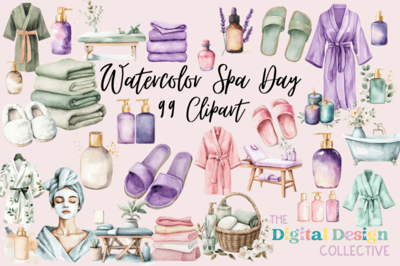 Watercolor Spa Day Clipart: 99 PNGs for Creative Bliss