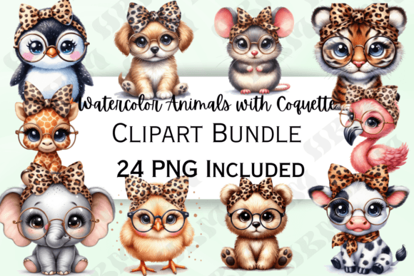 Whimsical Style with Cute Watercolor Coquette Animals Clipart